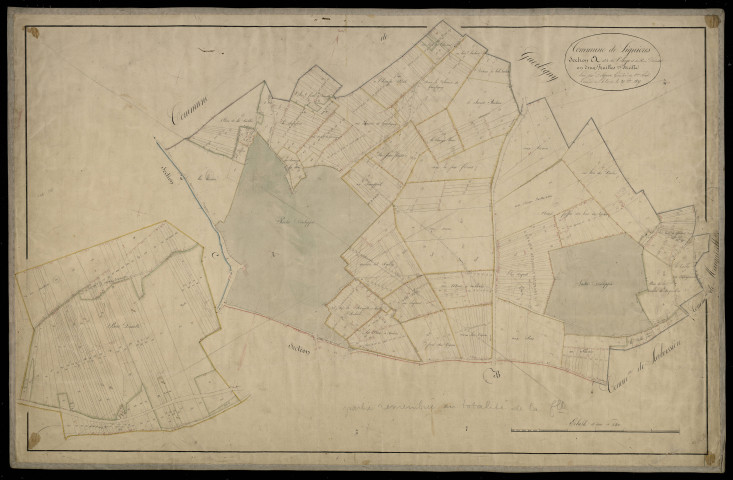 Plan du cadastre napoléonien - Lignieres : Village (Le) ; Bois Dreuette (le), A2 et développement d'une partie de A2