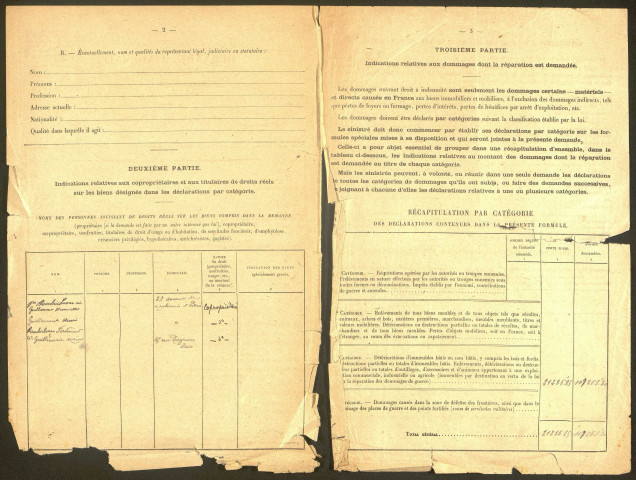 Bray-sur-Somme. Demande d'indemnisation des dommages de guerre : dossier Guillemont-Brunet