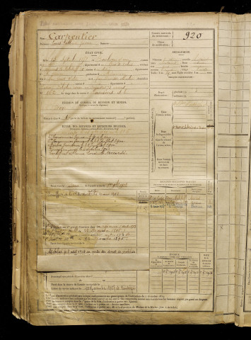 Carpentier, Louis Albert Pierre, né le 13 septembre 1878 à Boulogne-sur-Mer (Pas-de-Calais), classe 1898, matricule n° 920, Bureau de recrutement d'Amiens