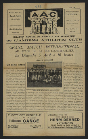 Bulletin mensuel de l'amicale des supporters de l'Amiens Athlétic Club (nouvelle édition) - Saison 1930-1931