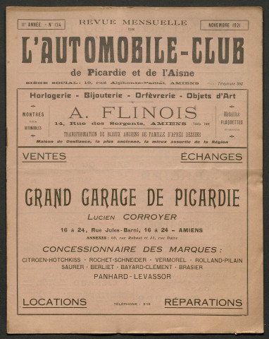 L'Automobile-club de Picardie et de l'Aisne. Revue mensuelle, 124, novembre 1921