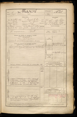 Mascré, Georges Onésime, né le 10 juillet 1865 à Aizecourt-le-Bas (Somme), classe 1885, matricule n° 620, Bureau de recrutement de Péronne