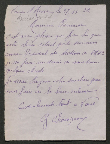 Témoignage de Champeaux, Georges et correspondance avec Jacques Péricard