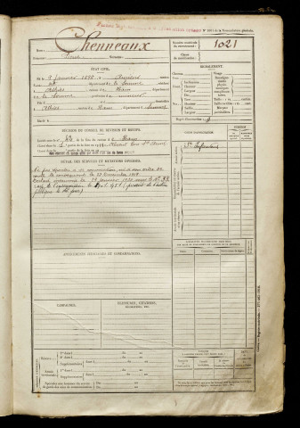 Chenneaux, Pierre, né le 09 janvier 1898 à Amiens (Somme), classe 1918, matricule n° 1021, Bureau de recrutement de Péronne