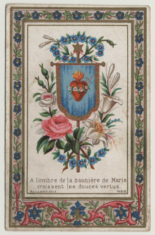 A l'ombre de la bannière de Marie croissent les douces vertues. Bannière du Coeur immaculé de Marie