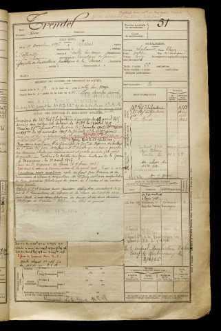 Trendel, René, né le 19 novembre 1896 à Paris (Paris), classe 1916, matricule n° 51, Bureau de recrutement de Péronne