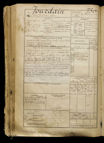 Jourdain, Léon Gustave, né le 17 février 1892 à Moyenneville (Somme), classe 1912, matricule n° 730, Bureau de recrutement d'Abbeville