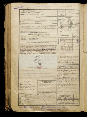 Dieudonné, Raymond Emile, né le 07 octobre 1900 à Abbeville (Somme), classe 1920, matricule n° 1447, Bureau de recrutement d'Amiens