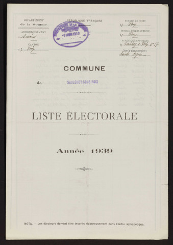 Liste électorale : Saulchoy-sous-Poix