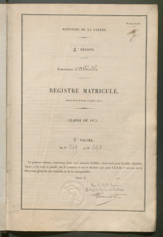 Abbeville : feuillets matricules n° 499 à 996 de la classe 1878