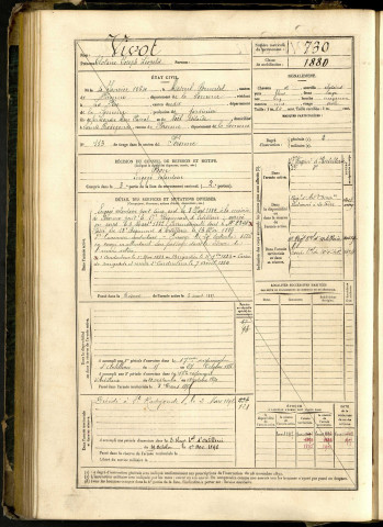 Vivot, Clotaire Joseph Léopold, né le 04 janvier 1864 à Mesnil-Bruntel (Somme, France), classe 1884, matricule n° 730, Bureau de recrutement de Péronne