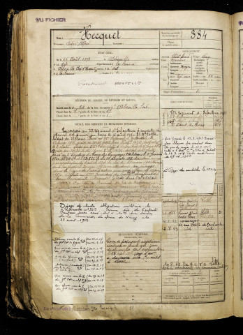 Hecquet, André Alfred, né le 26 août 1898 à Abbeville (Somme), classe 1918, matricule n° 384, Bureau de recrutement d'Abbeville
