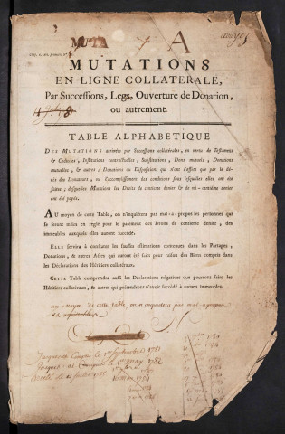 Tables des successions du bureau d’Amiens pour la période 1774-1785