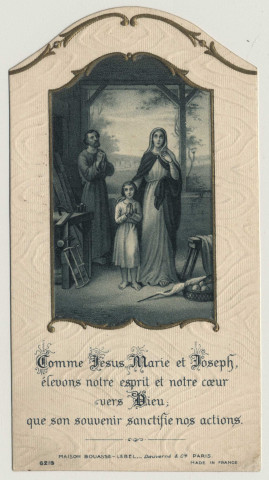 Comme Jésus, Marie et Joseph, élevons notre esprit et notre coeur vers Dieu, que son souvenir sanctifie nos actions. La Sainte Famille