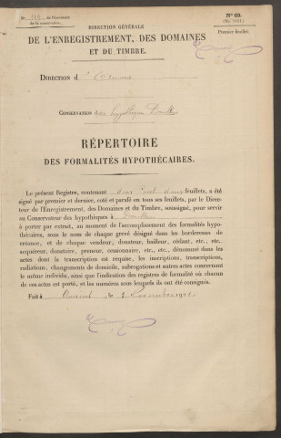 Répertoire des formalités hypothécaires, du 23/02/1922 au 11/10/1922, registre n° 199 (Conservation des hypothèques de Doullens)