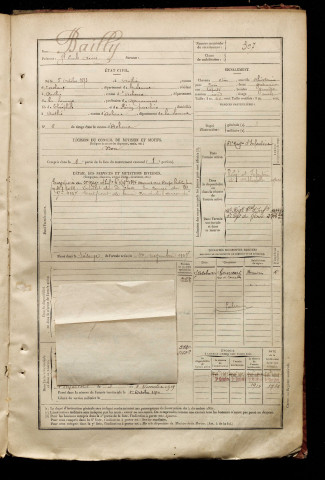 Bailly, Joseph Emile Désiré, né le 05 octobre 1873 à Authie (Somme), classe 1893, matricule n° 307, Bureau de recrutement d'Abbeville