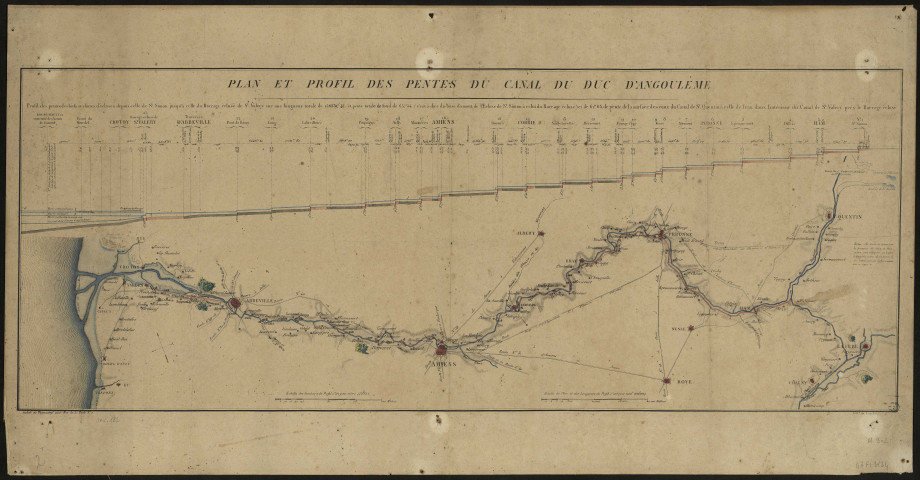Plan et profil des pentes du canal du duc d'Angoulême entre le Crotoy et Ham