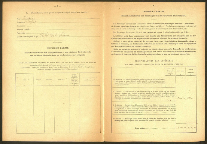 Bray-sur-Somme. Demande d'indemnisation des dommages de guerre : dossier Ville de Bray-sur-Somme (Bibliothèque de la Justice)