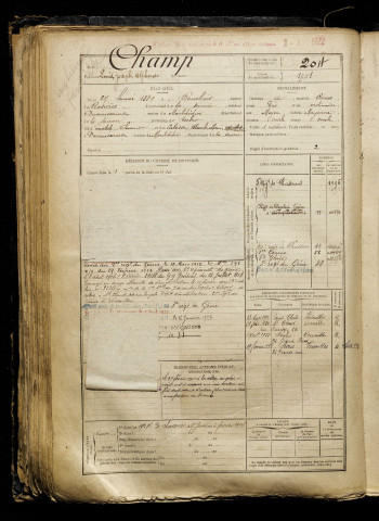Champ, Louis Joseph Alphonse, né le 27 février 1889 à Bouchoir (Somme), classe 1909, matricule n° 204, Bureau de recrutement de Péronne
