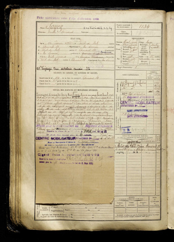 Soyez, Emile Fernand, né le 22 février 1896 à Pont-de-Metz (Somme), classe 1916, matricule n° 1134, Bureau de recrutement d'Amiens