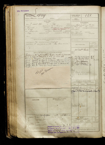 Leroy, Alexandre André, né le 02 mars 1900 à Roye (Somme), classe 1920, matricule n° 128, Bureau de recrutement de Péronne