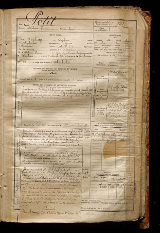 Petit, Alphonse Florian, né le 18 avril 1872 à Cambron (Somme), classe 1892, matricule n° 781, Bureau de recrutement d'Abbeville