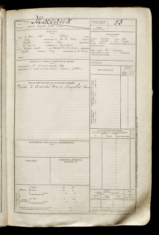 Moreaux, Adolphe Théophile Gaston, né le 11 février 1896 à Labroye (Pas-de-Calais), classe 1916, matricule n° 53, Bureau de recrutement d'Abbeville