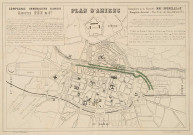 Plan d'Amiens portant indication des créations d'immeubles et aménagements de terrains de la Cie Immobilière d'Amiens Louis Fée et Cie, dans le but de créer une grande rue centrale à Amiens