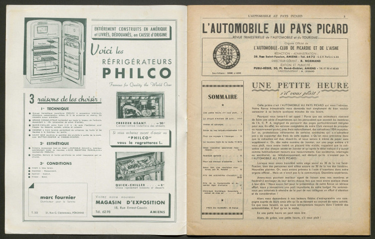 L'Automobile au Pays Picard. Revue de l'Automobile et du Tourisme. Organe officiel de l'Automobile-Club de Picardie et de l'Aisne, 377, septembre 1954