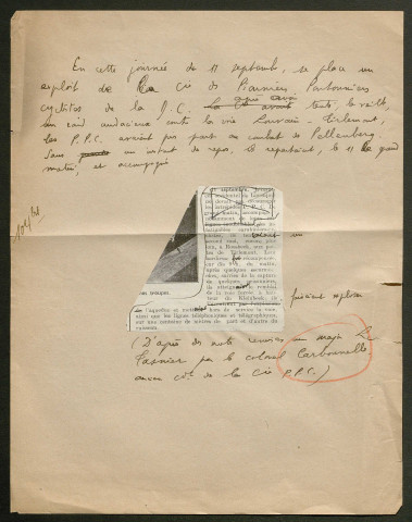 Témoignage de Carbonnelle (Colonel) et correspondance avec Jacques Péricard