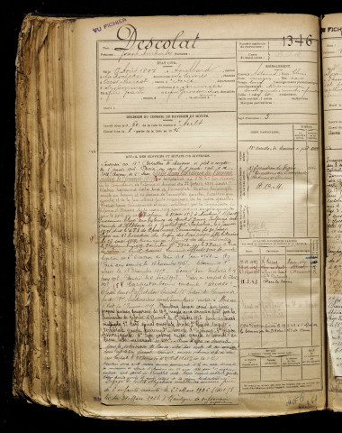 Descolat, Joseph Ambroise, né le 01 août 1897 à Arvillard (Savoie), classe 1917, matricule n° 1346, Bureau de recrutement d'Abbeville