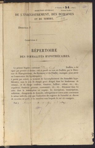 Répertoire des formalités hypothécaires, du 28/09/1896 au 06/02/1897, registre n° 374 (Abbeville)