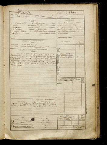 Martin, Etienne Georges, né le 07 avril 1888 à Woignarue (Somme), classe 1908, matricule n° 1369, Bureau de recrutement d'Abbeville