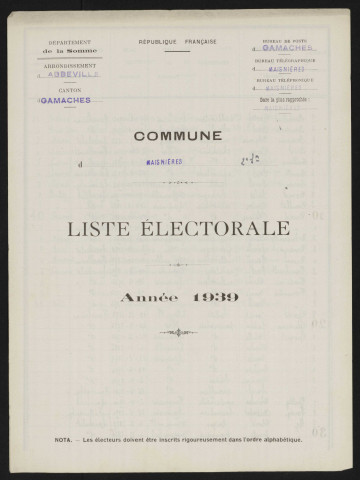 Liste électorale : Maisnières, 2ème Section