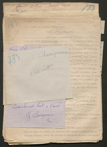 Témoignage de Champeaux, Georges et correspondance avec Jacques Péricard
