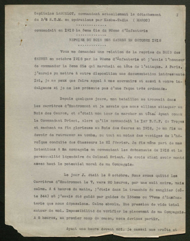 Témoignage de Lancelot (Capitaine) et correspondance avec Jacques Péricard