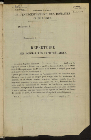 Répertoire des formalités hypothécaires, du 04/02/1907 au 28/05/1907, registre n° 408 (Abbeville)