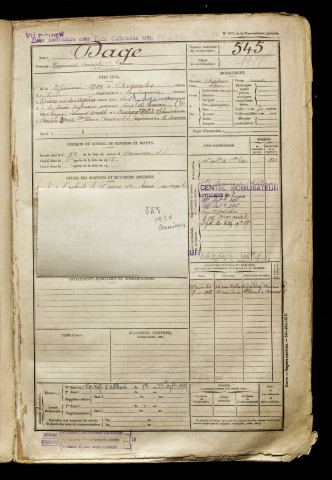 Dage, Raymond Anatole Hermand, né le 02 janvier 1900 à Argoules (Somme), classe 1920, matricule n° 545, Bureau de recrutement d'Amiens