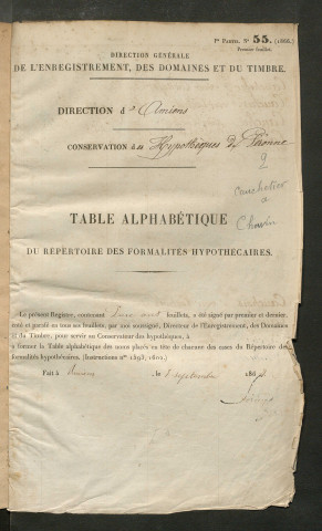 Table du répertoire des formalités, de Cau à Cho, registre n° 9 (Péronne)