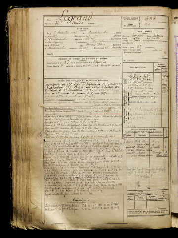 Legrand, Paul Nicolas, né le 05 décembre 1895 à Heudicourt (Somme), classe 1915, matricule n° 688, Bureau de recrutement de Péronne