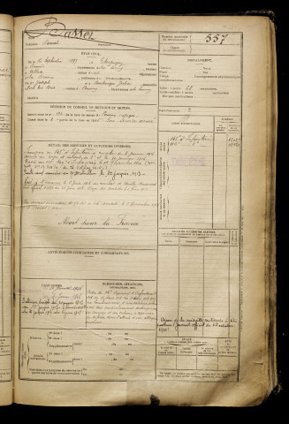 Basset, Daniel, né le 16 septembre 1897 à Éterpigny (Somme), classe 1917, matricule n° 557, Bureau de recrutement de Péronne