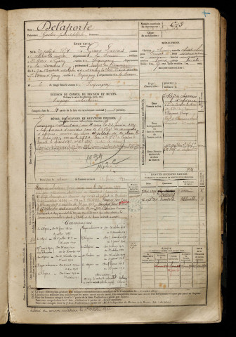 Delaporte, Gaston Jules Adolphe, né le 27 août 1874 à Grand-Laviers (Somme), classe 1894, matricule n° 673, Bureau de recrutement d'Amiens
