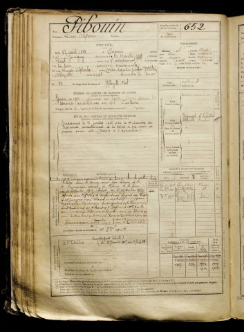 Pibouin, Louis Alphonse, né le 25 août 1883 à Chérencé-le-Roussel (Manche), classe 1903, matricule n° 652, Bureau de recrutement d'Abbeville