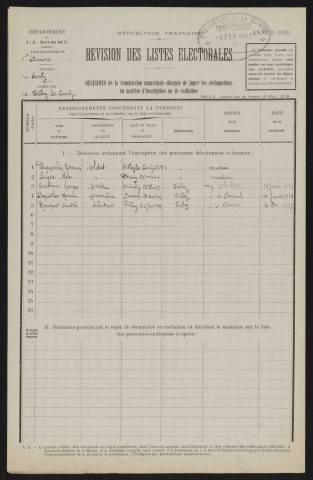 Révision des listes électorales (décision) : Tilloy-lès-Conty