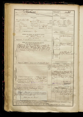 Péchon, Raphaël, né le 16 avril 1879 à Roye (Somme), classe 1899, matricule n° 1088, Bureau de recrutement de Péronne