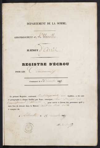 Maison d'arrêt d'Abbeville. Condamnés. Registre d'écrou : numéros 1 à 365 (condamnés). 26 décembre 1855 - 28 février 1857
