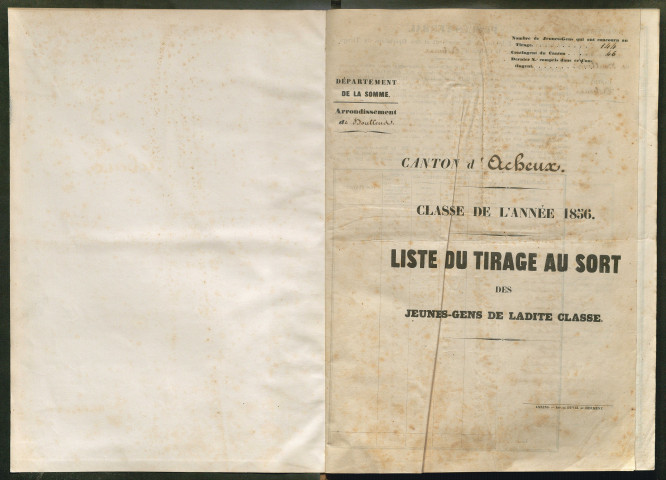 Tirage au sort (arrondissements de Doullens et de Montdidier) de l'année 1856