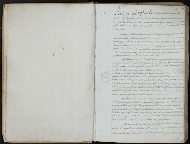 Délibérations et arrêtés du 1er bureau du directoire du département (contributions, etc.) : 29 septembre 1792- 23 août 1793