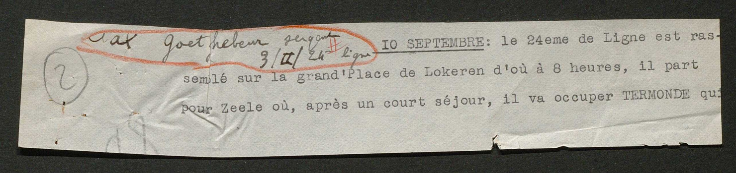 Témoignage de Goetghebeur, Max (Sergent) et correspondance avec Jacques Péricard