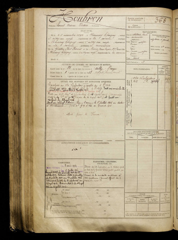 Houbron, Louis Marie Désiré, né le 26 novembre 1892 à Chaussoy-Epagny (Somme), classe 1912, matricule n° 368, Bureau de recrutement de Péronne